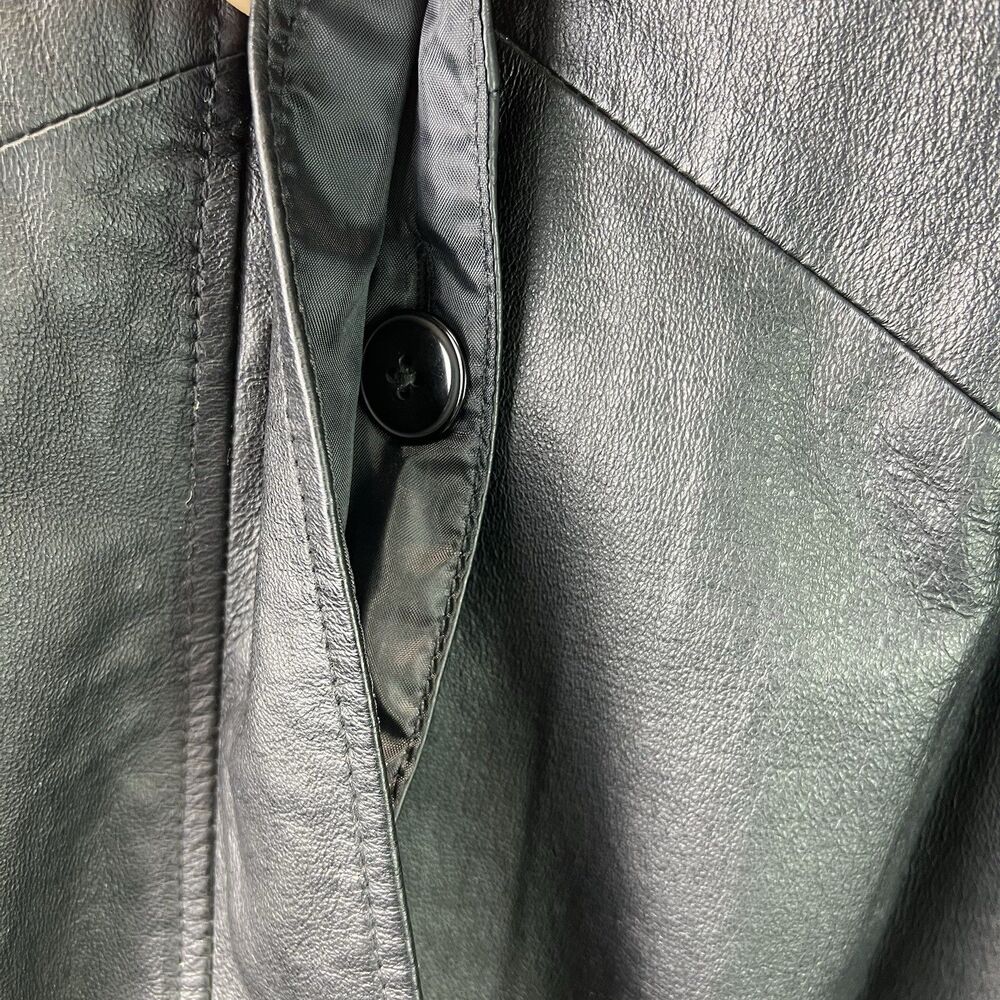 Winlit Black Leather Trench Coat Womens Size Small Long Jacket Vtg 80s Retro - Picture 6 of 10